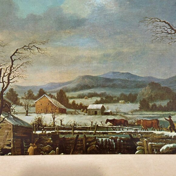 2 VTG Currier Ives Framed Prints Village Blacksmith - Old Grist Mill 15x10.5 In - Picture 5 of 13